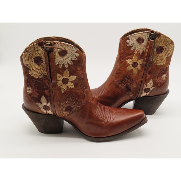 Ariat Boots Womens Size 7.5 Brown Sunflower Fringe Western Leather Ankle Cowgirl - Picture 6 of 9